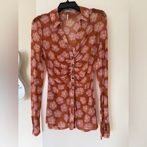 Free People Rust Floral Blouse